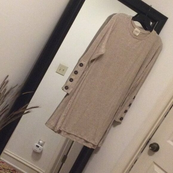 Harper Heritage Ribbed Mini Dress Long Sleeve Tan 2X - Picture 3 of 9